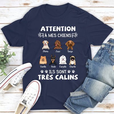 T-shirt Unisex Personnalisé - Attention À Mon Chien (Mes Chiens)
