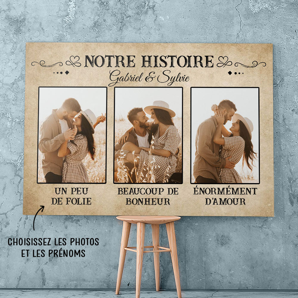 Toile Personnalisée - Notre Histoire D'amour - TESCADEAUX