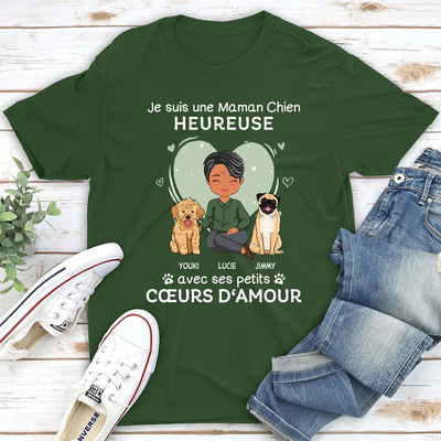 T-shirt Unisex Personnalisé - Maman Chien Et Ses Petits Cœurs D‘Amour