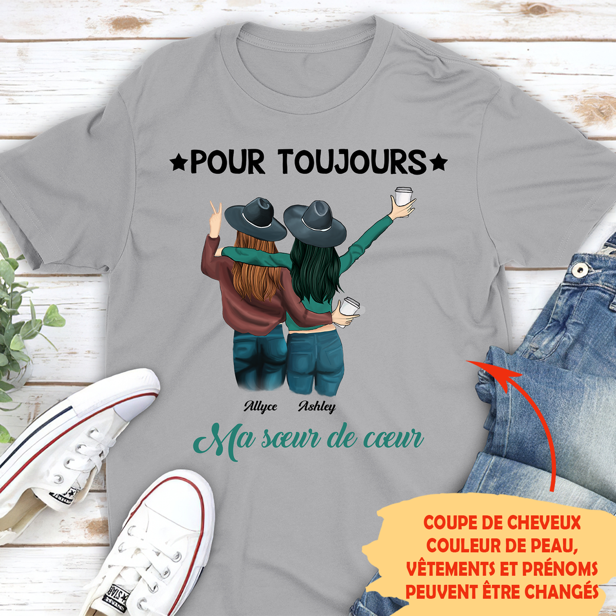 T-shirt Unisexe Personnalisé - Sœur De Cœur