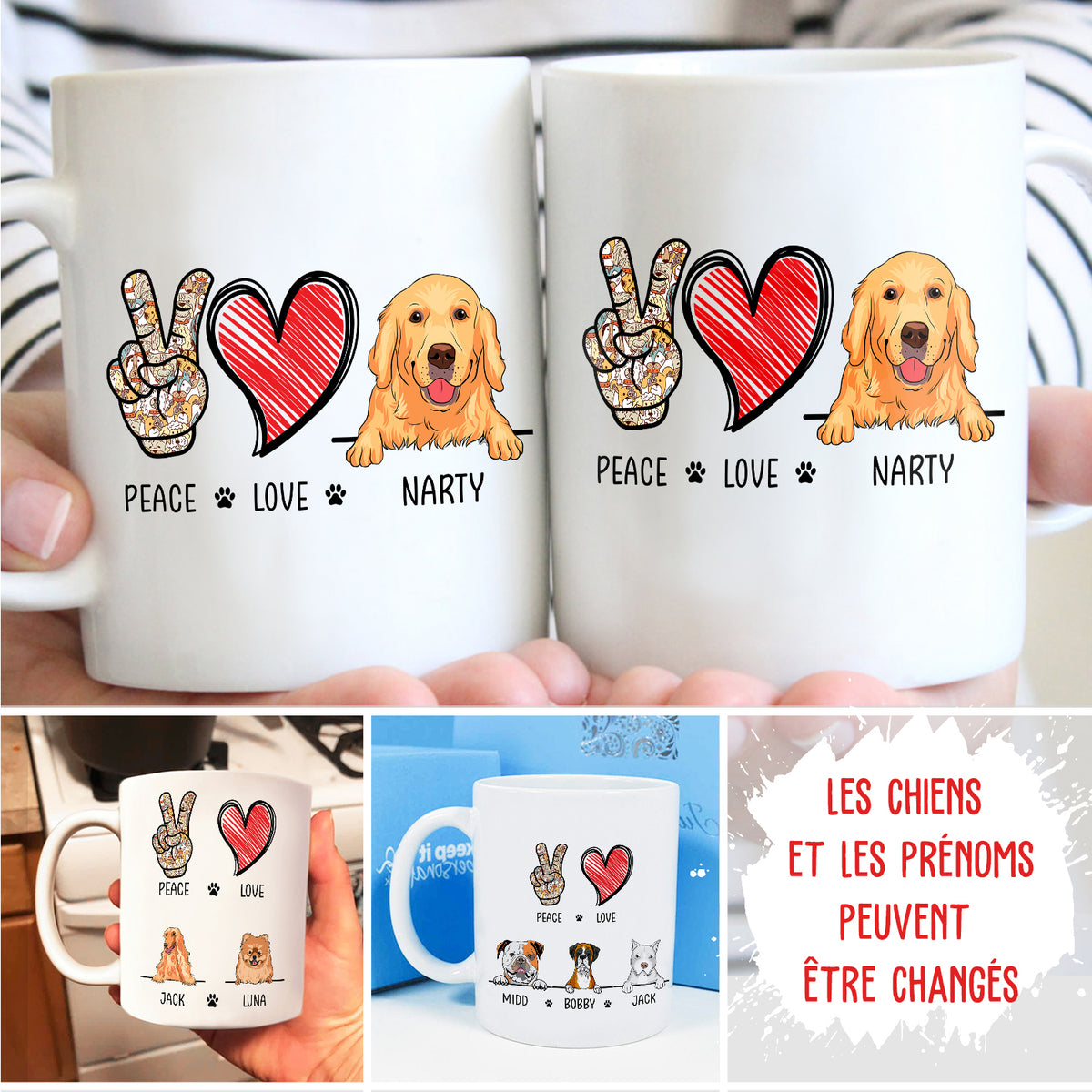 Mug Personnalisé - Peace Love Dog
