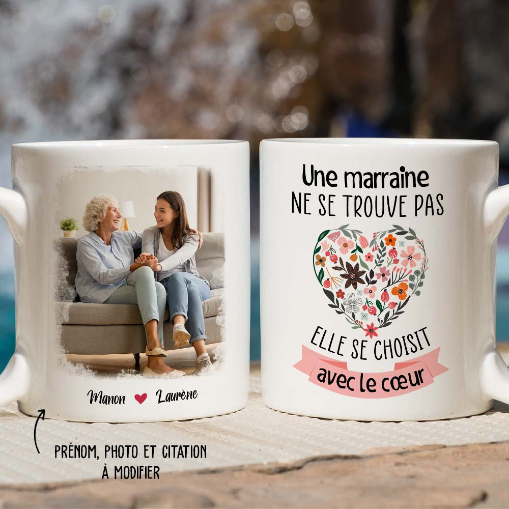 Mug Personnalisé - Marraine Se Choisit Avec Le Coeur - TESCADEAUX