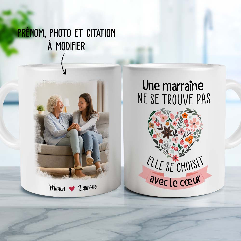 Mug Personnalisé - Marraine Se Choisit Avec Le Coeur - TESCADEAUX